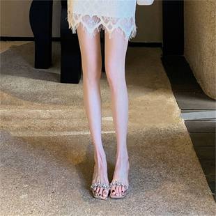Super Leg-Lengthening Silver Rhinestone Transparent Sequin Thick High-Heeled Sandals 2025 Summer New Outer Wear Crystal Sandals