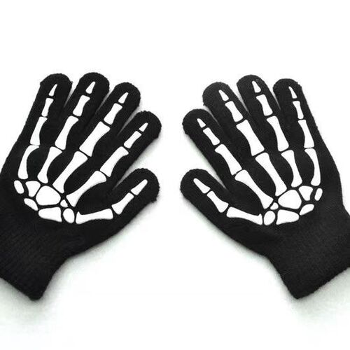 Children's winter gloves, printed gloves, adhesive gloves, cycling warm knitted skull head gloves, knitted glow-in-the-dark gloves