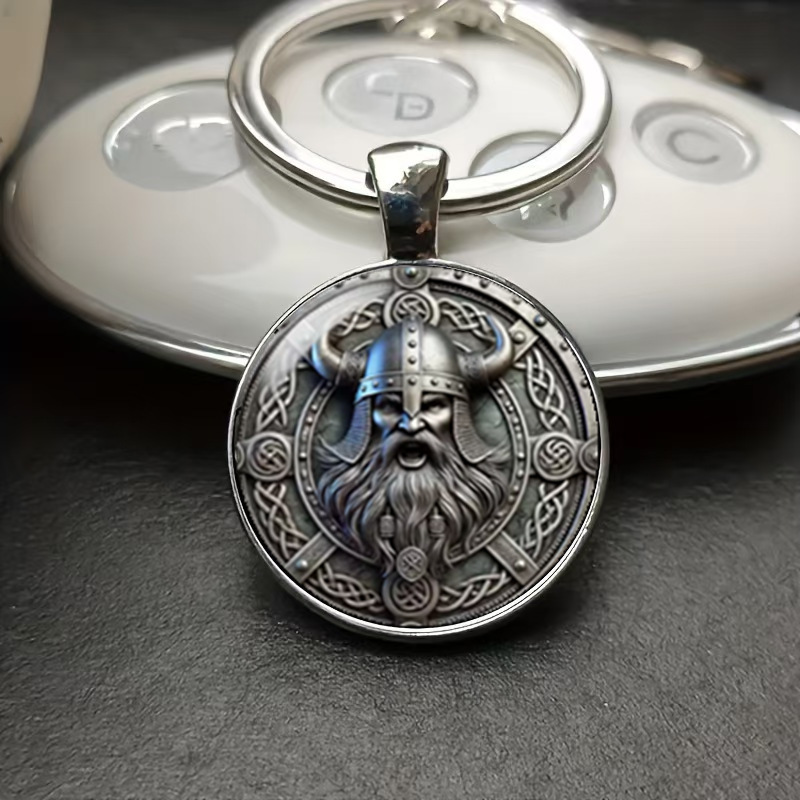 European and American Cross-Border Creative and Personalized Round Glass Alloy Keychain Pendant with Viking Warrior Pattern European and American Cross-Border Creative and Personalized Round Glass Alloy Keychain Pendant with Viking Warrior Pattern