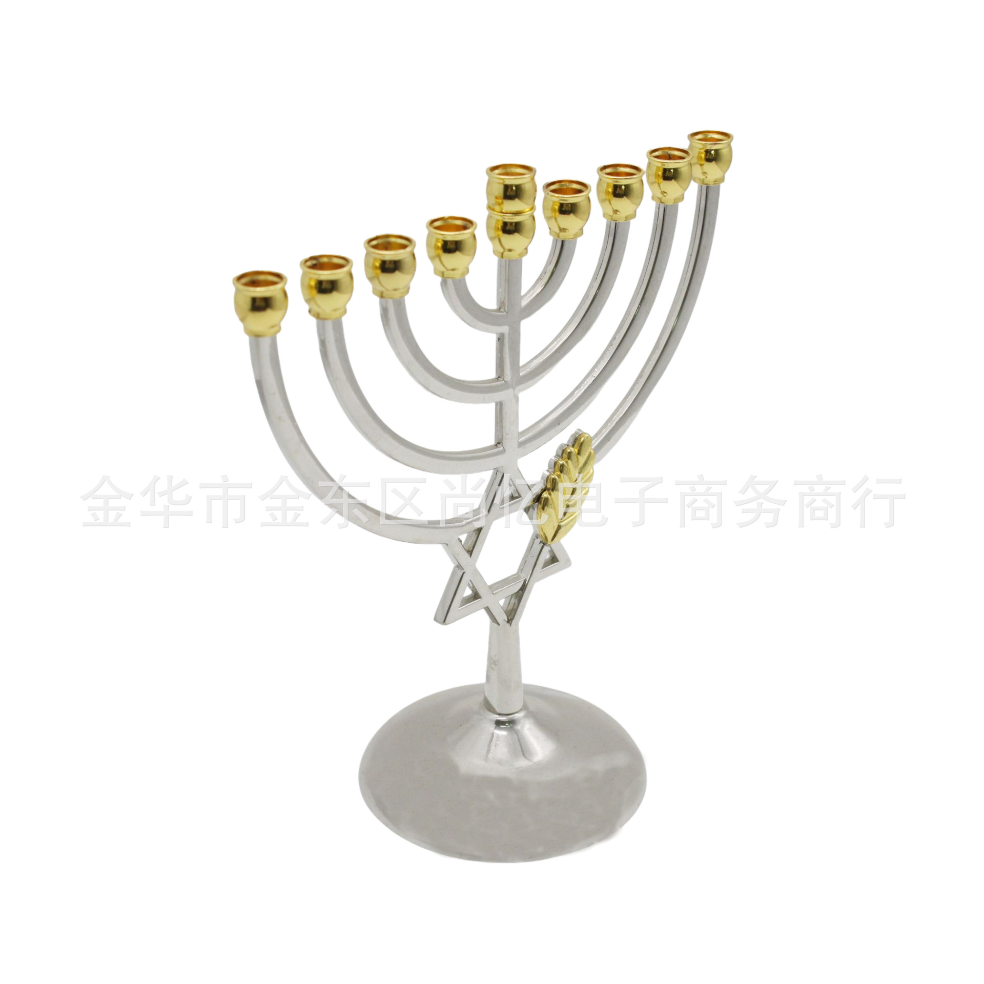 Transfronterizo israelí Hanukkah nueve candelas metal ornamentos artesanías plumas doradas