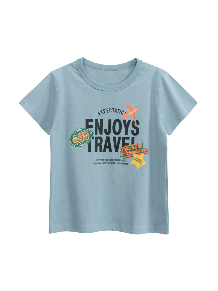 27kids ropa para niños manga corta para niños 2025 verano nueva camiseta de cuello redondo de dibujos animados tops para niños fuente de Douyin