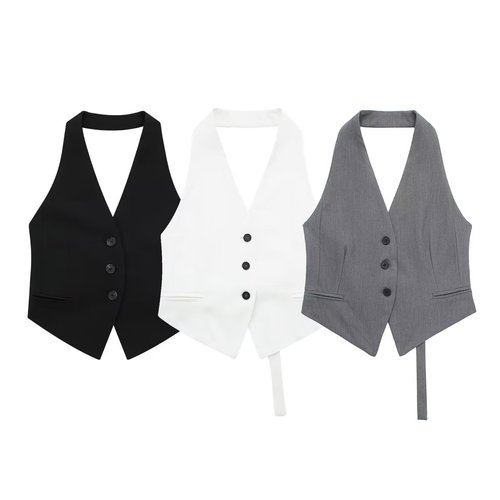 ZR foreign trade wholesale European and American style women's clothing French backless halter neck short vest top 7926446 800