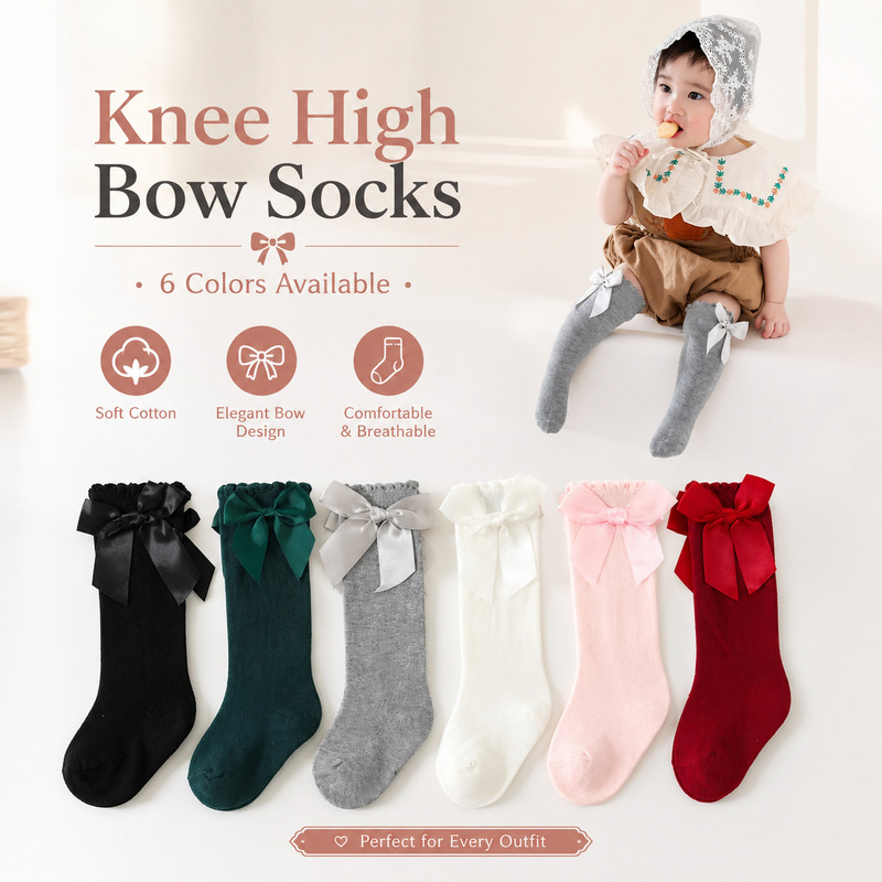 2026 Polyester-Cotton Baby Socks Spanish Style Big Bow Dress Socks for Girls Student Princess Socks Long Loose Socks