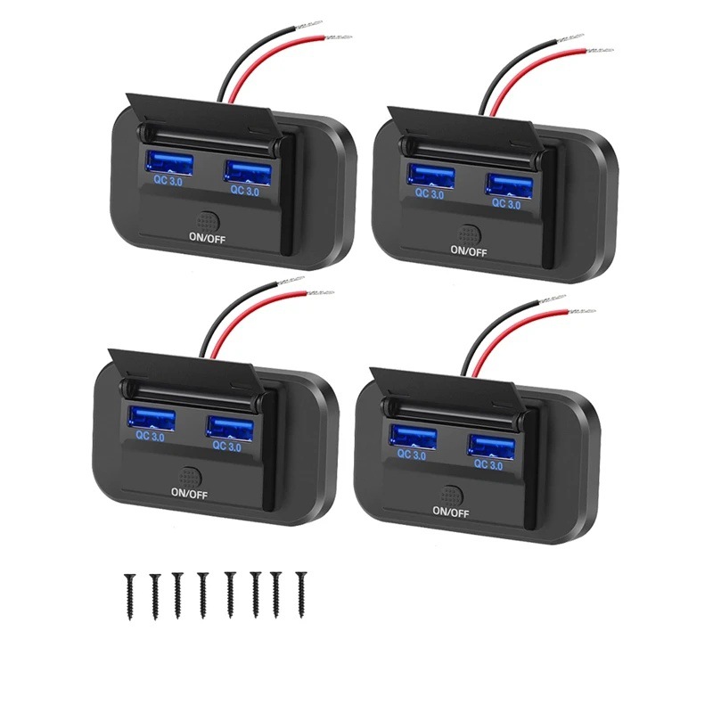 Multi-function Car Charger QC3.0+PD3.0 with Button for RV, Boat