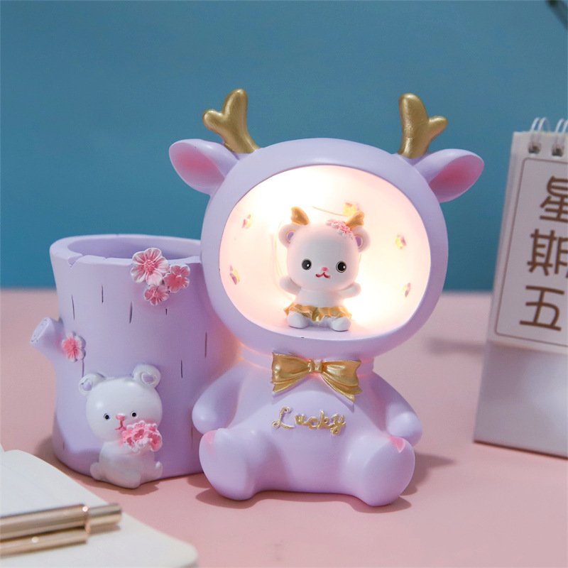 Cute Bella Rabbit Pen Holder Lamp Internet Celebrity Hot Luminous Desk Desktop Storage Pen Holder Ornament Wholesale