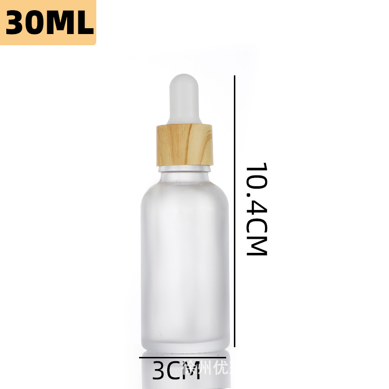 Botella de esencia a prueba de luz con tapa de imitación madera, botella de aceite esencial, botella cuentagotas de vidrio de 5-100 ml, botella para productos de cuidado de la piel, cosméticos