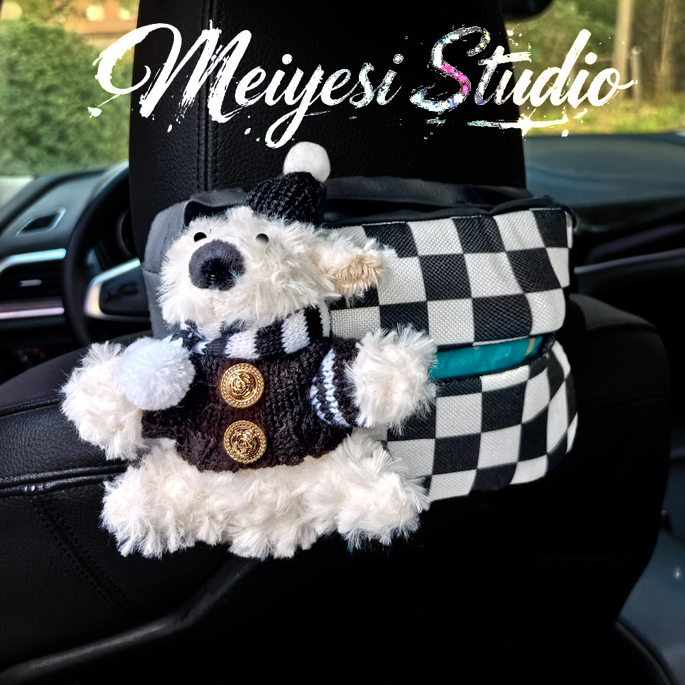 Cute West Highland car toallas bolsa de papel caja de toallas montada en el automóvil colgante caja de extracción muñeca adornos del automóvil regalo de automóvil