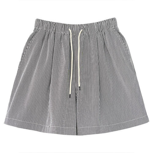 Lushi Korean Style Simple Retro Vertical Striped Casual Hot Pants Women's Summer New High Waist Slimming A-Word Shorts 1909 