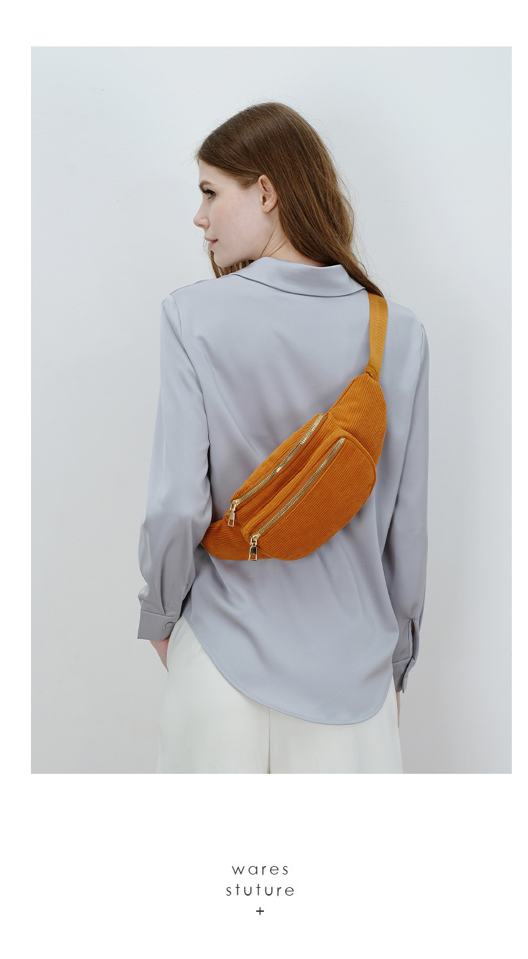 101g Weight Polyester Lining Material Zipper Closure Type Single Shoulder Strap Strap Type Fanny Pack Bags Type Casual, Street Occasion Corduroy Material Solid Color Pattern Spring Season Women's Gender Streetwear Style Dumpling Shape Shape Medium Size Women's Streetwear Solid Color Corduroy Waist Bags 6
