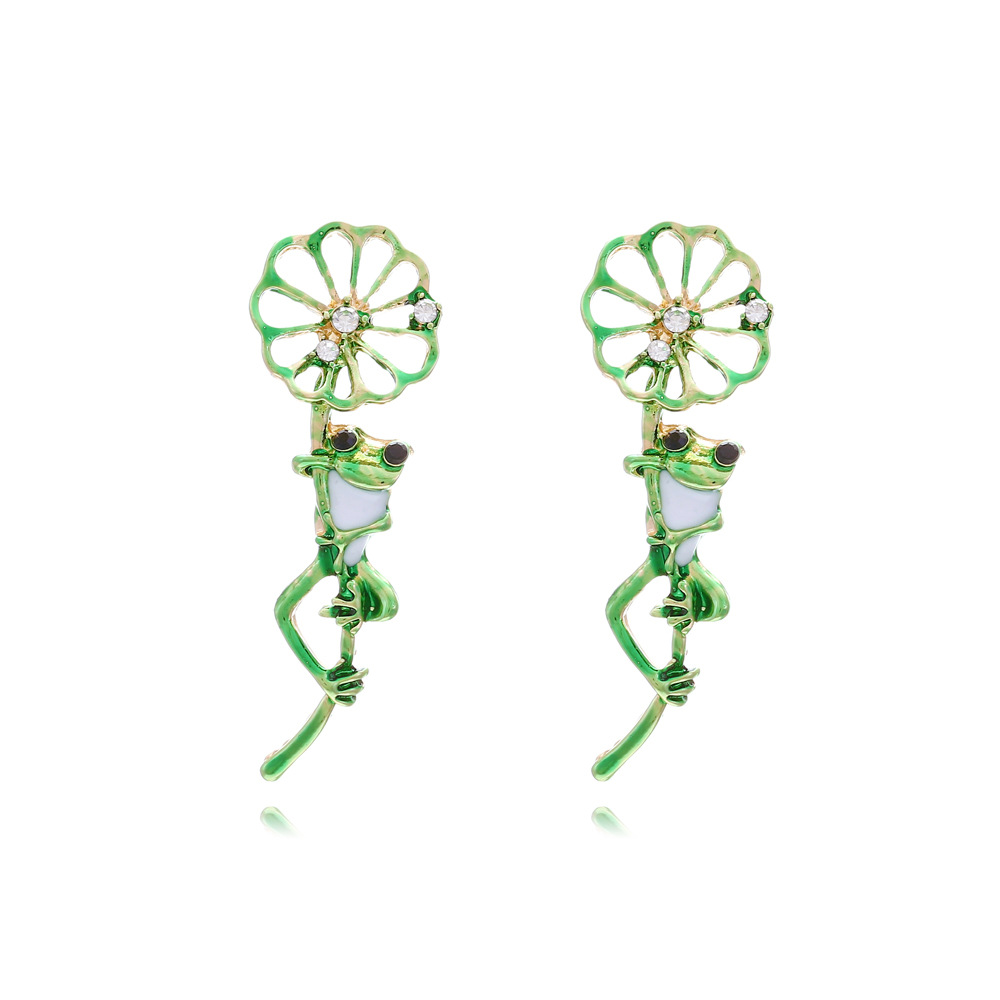 1 Pair Quantity IG Style Cute Cartoon Character Frog Zinc Alloy Enamel Hollow Out Inlay Rhinestones Women's Ear Studs 1 Pair
