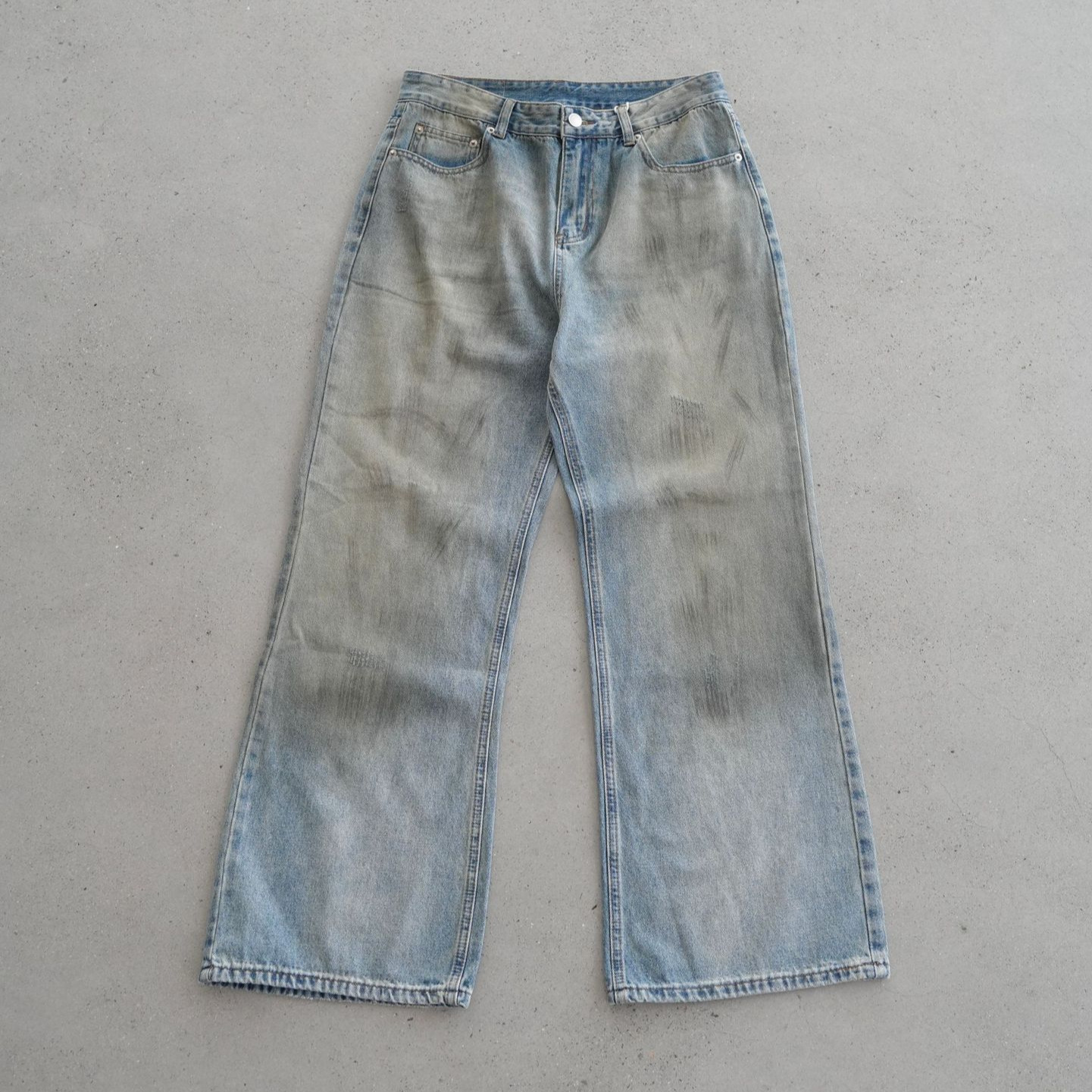 Original Replacement Ac Style Dirty Dyed Washed Distressed Loose Micro-Flared Wide-Leg Jeans for Couples, Men and Women