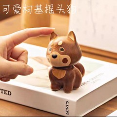 实木制作可爱摇头狗柯基公仔玩偶汽车装饰品桌面动态摆件生日礼物