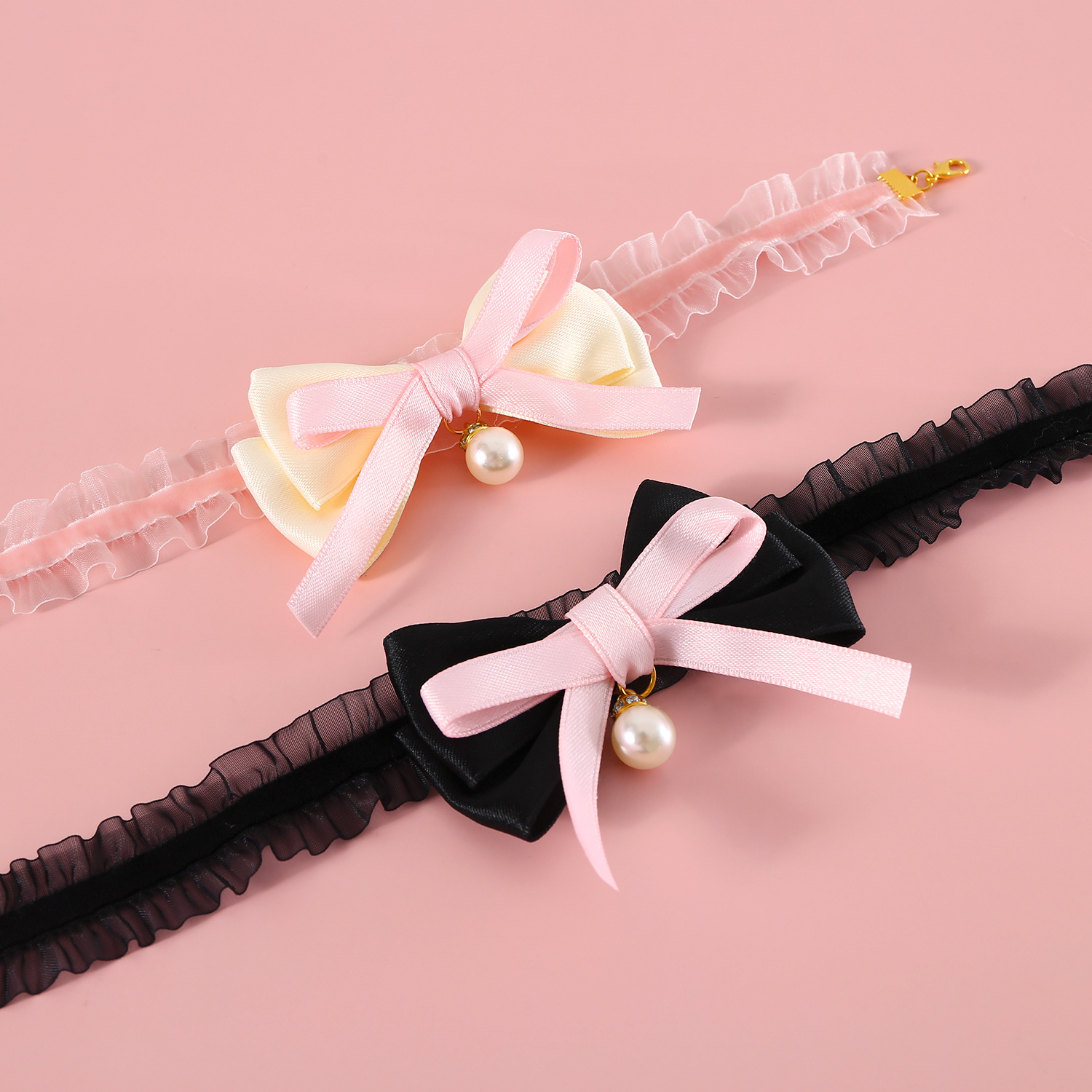 Pet princesa collar de arco de terciopelo de perla encaje elástico gatos perros collar accesorios ajustables de cumpleaños