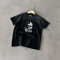 10周年限定 レトロウォッシュ加工 ダメージブラック ヴィンテージ ミッキープリント ゆったり半袖Tシャツ 男女兼用