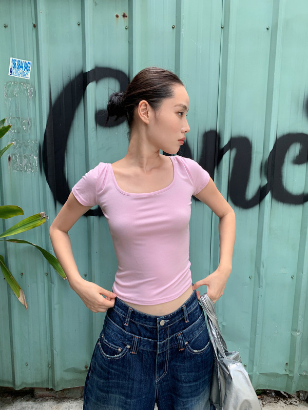[9hour] ニッチデザインバックレスビーズTシャツレディース2025夏リバーシブル半袖トップc9252|undefined