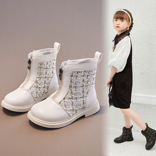 Girls' boots  new spring and autumn single boots for middle and large children British style children's short boots autumn front zipper Martin boots