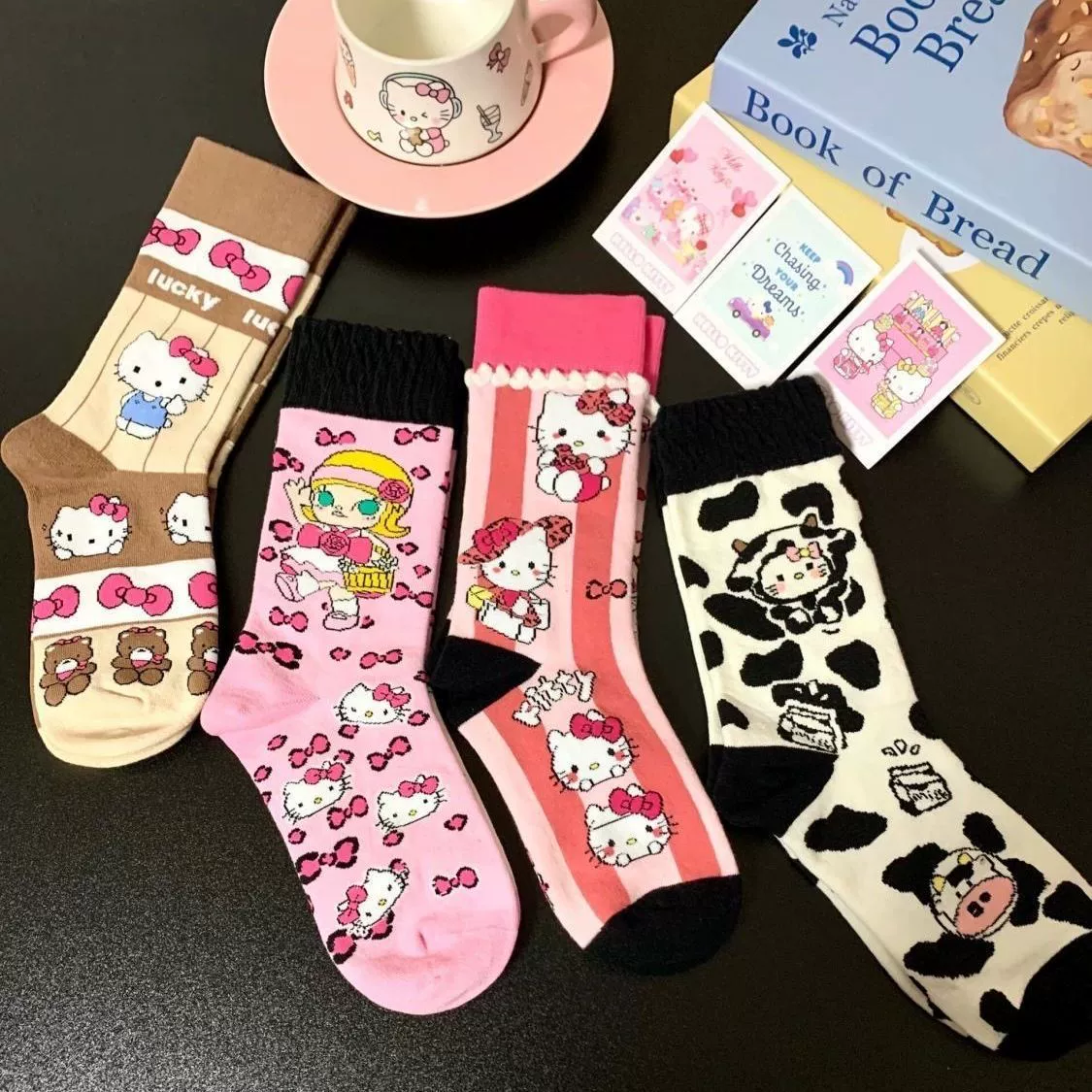 Hello Kitty, японская мультяшная осень милая колготки до колен, средняя длина