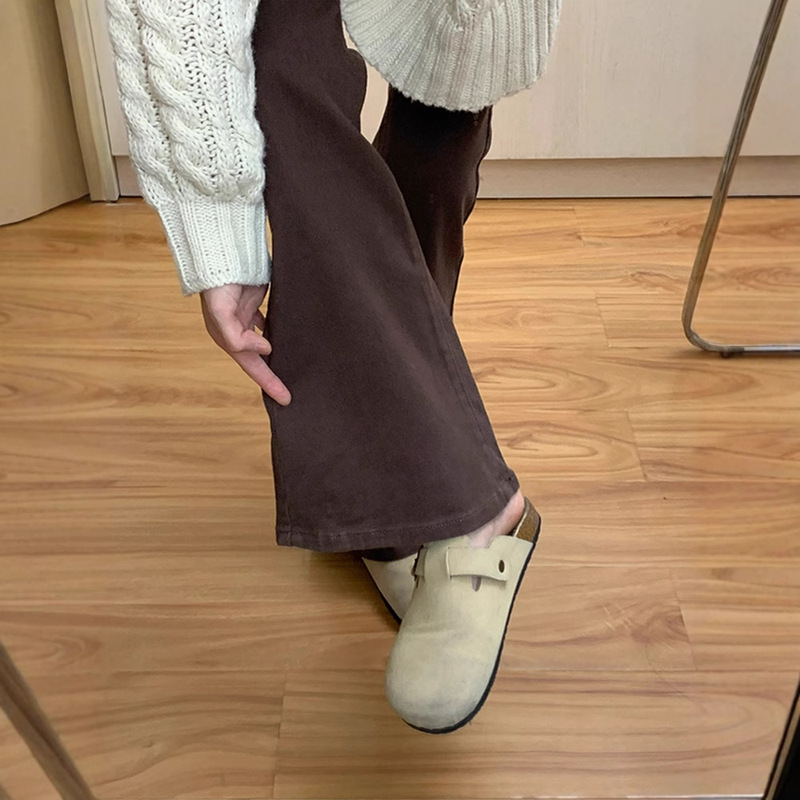Brown Flared Jeans for Petite Women, Autumn and Winter Fleece-Lined Thickened Plus-Size Slimming Cropped Pants Brown Flared Jeans for Petite Women, Autumn and Winter Fleece-Lined Thickened Plus-Size Slimming Cropped Pants