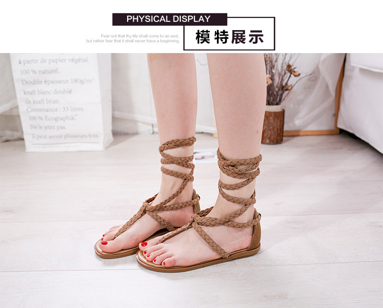 Summer 2021 cross-border large-sized beach sandals for women, European and American style flat toe interlocking woven ankle straps undefined