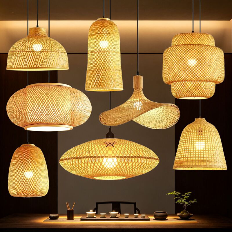 New Chinese-style retro rattan lampshade Zen tea room homestay hotel creative commercial dining restaurant decorative lighting New Chinese-style retro rattan lampshade Zen tea room homestay hotel creative commercial dining restaurant decorative lighting