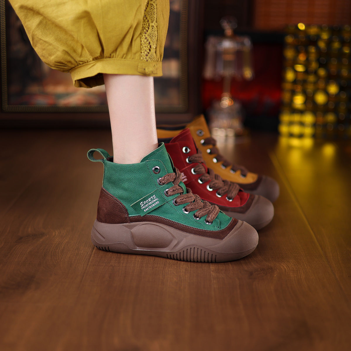 Red retro explosión de zapatos de altura de suela gruesa para mujeres 2024 nuevo otoño suave aumento antideslizante desgaste zapatos de altura media