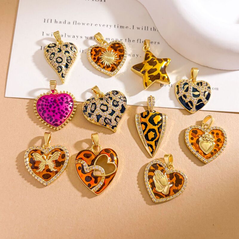 DIY Jewelry Accessories Cross-Border Valentine's Day Leopard Print Heart Necklace Pendant Design Micro-Inlaid Zircon Jewelry Accessories DIY Jewelry Accessories Cross-Border Valentine's Day Leopard Print Heart Necklace Pendant Design Micro-Inlaid Zircon Jewelry Accessories