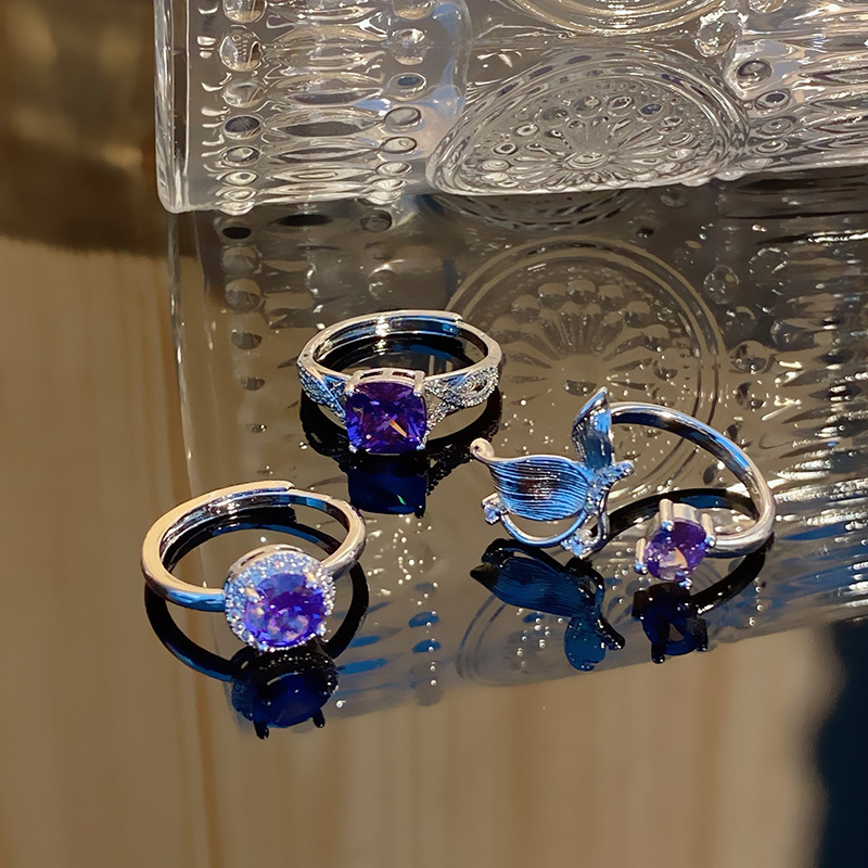 新款甜美簡約精緻少女心紫鑽蝴蝶戒指女ins小眾設計高級感食指戒