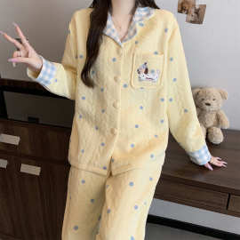 秋冬新款空气棉夹层保暖睡衣潮女士今年流行家居服两件套装可外穿