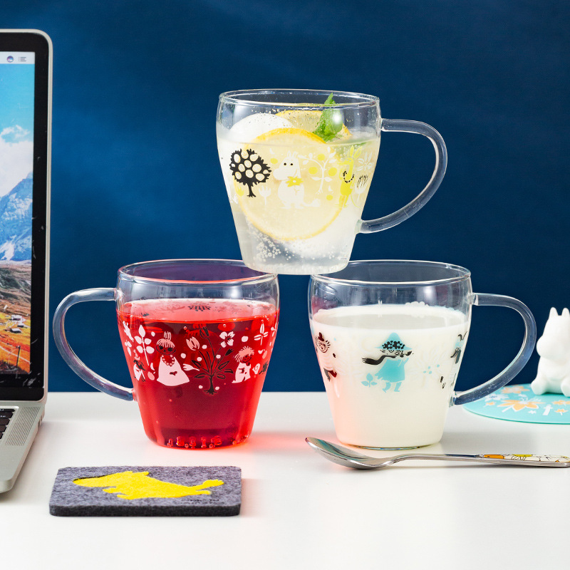 日本进口姆明系列 欢乐世界系列马克杯 耐热玻璃杯水杯