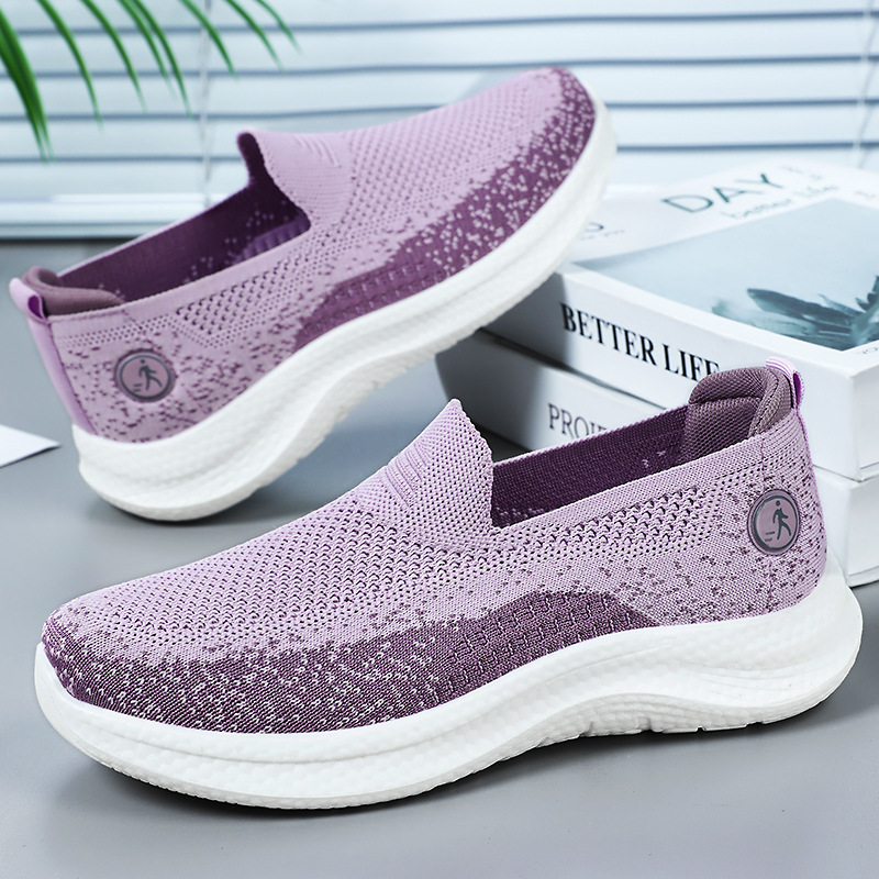 Zapatos de mujer, suela suave, pies no cansados, nuevo estilo de verano, cómodo y transpirable transfronterizo, zapatos de madre, zapatos tejidos voladores, todo fósforo femenino