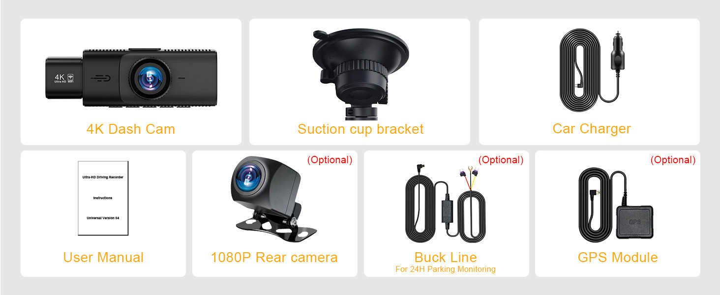 Cross-border 4K triple-camera dashcam with GPS tracking, wide-angle night vision, three-lens WIFI recorder, and reverse camera