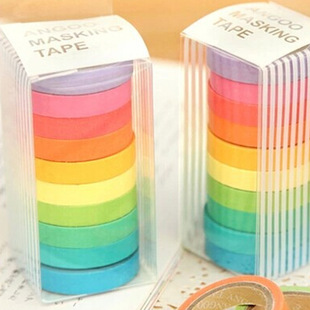Rainbow Washi Tape DIY Set Box Candy Colorful Pure Colorful Cute Easy-To-Tear Japanese Paper Hand Account Multi-Colorful Sticker Colorful