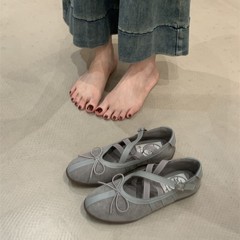 法式蝴蝶结圆头平底单鞋女2025年新款休闲芭蕾鞋一字扣玛丽珍鞋子