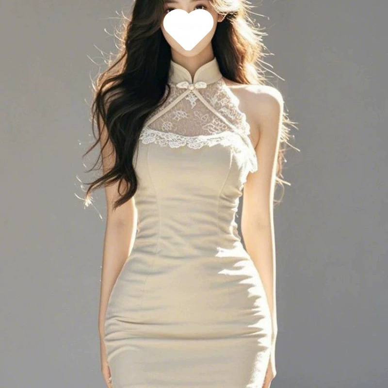 Летнее платье-чонсам в китайском стиле 2025 года, улучшенная версия, с воротником-стойкой, кружевными вставками, завышенной талией и юбкой-карандашом для женщин.