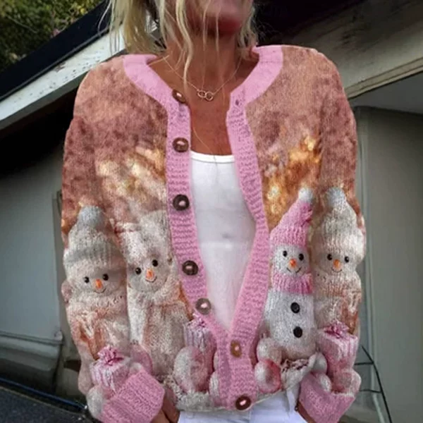 New European and American Cross-Border Wish Amazon Loose Cardigan Long-Sleeved Round Neck 3D Printed Knitwear Women's Knitwear