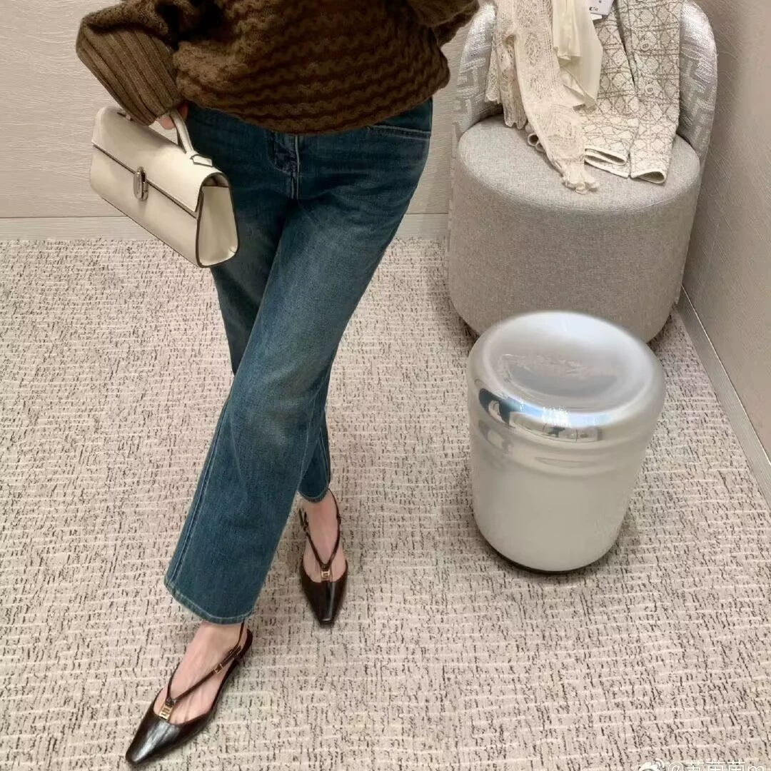 Instant cowhide version~Su Yinyin's same square-toe small gold buckle eel pattern high heels for women's kitten heels empty sandals