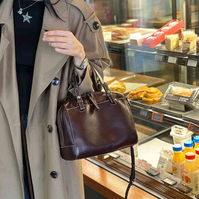 Bolso de cuero de cera de aceite, bolso de mensajero de todo fósforo para mujer, bolso de hombro portátil de viaje de gran capacidad, bolso retro Tote, venta directa