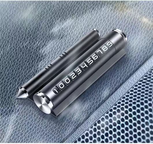Four-In-One Metal Window-Breaking Hammer, Temporary Parking Sign, Car Mobile Phone Holder, Aromatherapy Creative Car Moving License Plate