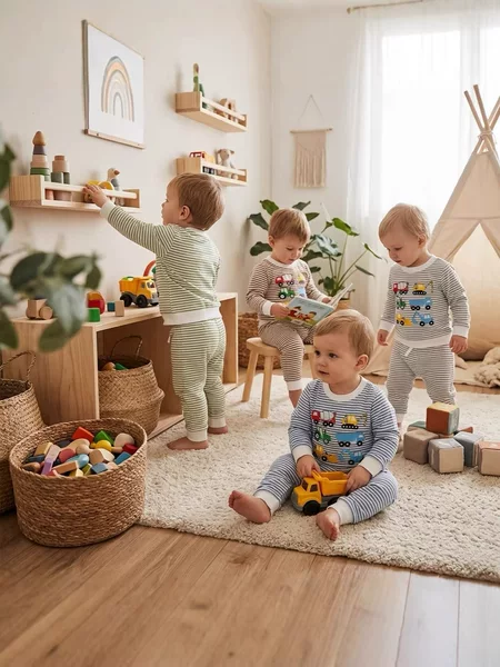 Amazon Cross-Border Baby Boy Embroidered Construction Vehicle Striped Waffle Round Neck Long-Sleeve Two-Piece Set New Spring and Autumn Style