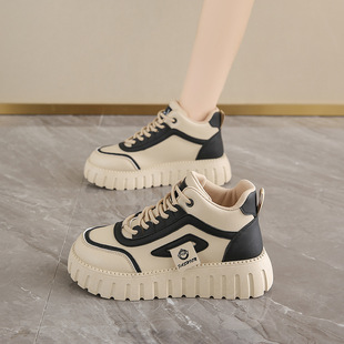2025 Spring New Breathable High-Top White Shoes for Women Ins K-Style Versatile Thick-Soled Sports and Leisure Sneakers Short Boots