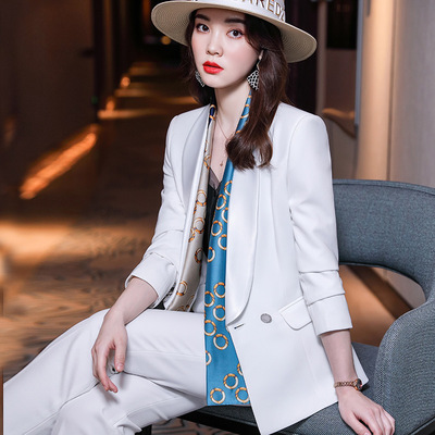 白色西装外套女秋冬2021新款时尚气质女神范正装大码职业西服套装|ms