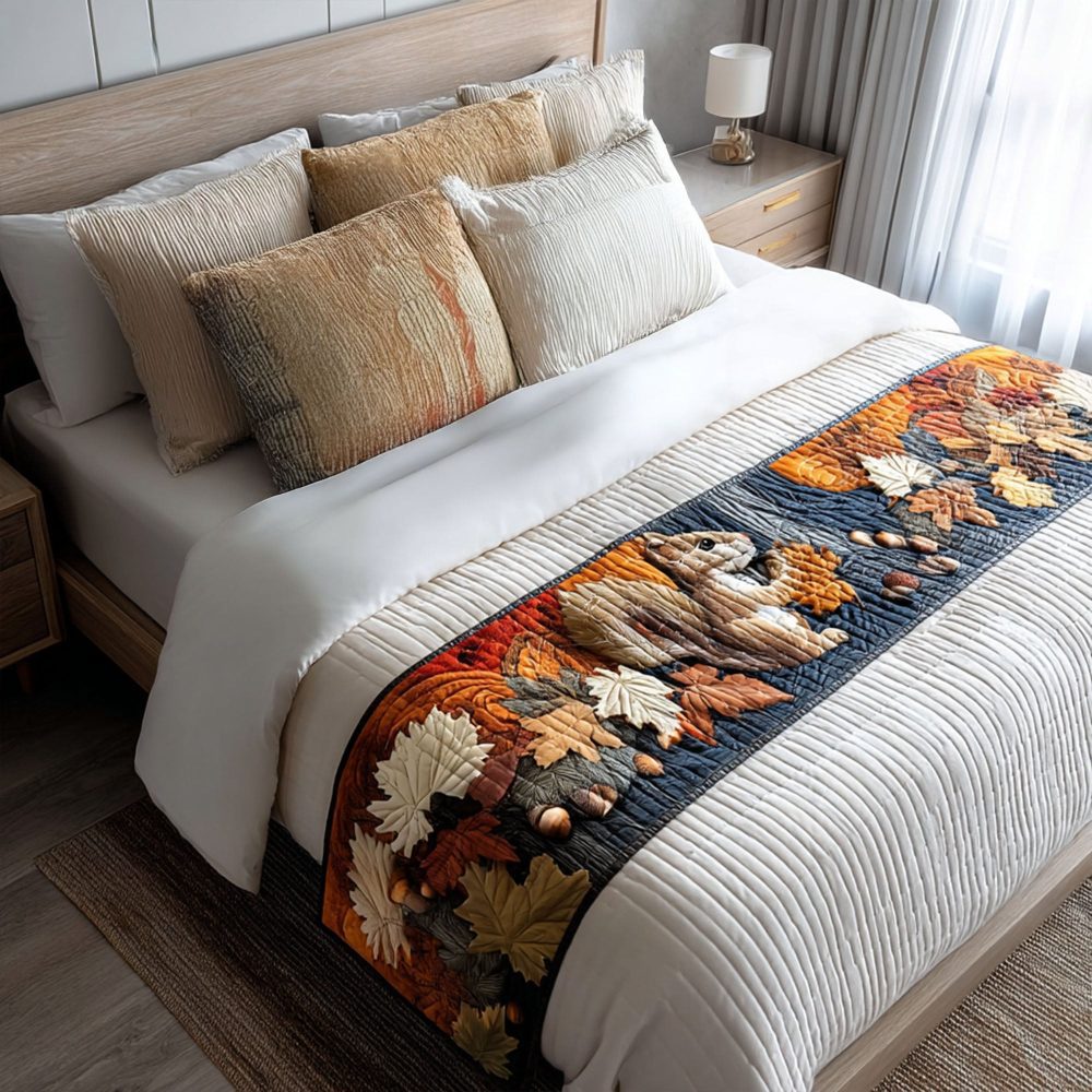 Exclusive cross-border supply of maple leaf squirrel pattern quilted bed runner, digitally printed, suitable for all seasons, direct from the manufacturer