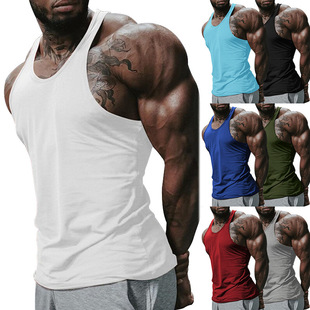 Wish/AliExpress Hot Selling Cross-border Men's Sports Vest Solid Color Fitness Strap Vest Men's Sling Top