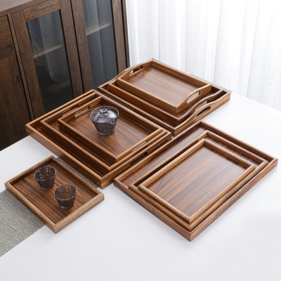 Walnut woodiness Tray rectangle tea set Fruit plate Japanese household glass tea tray Nordic plate