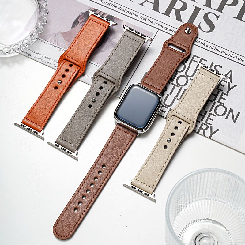 Suitable for Apple Watch S12 Retro Business-Style First-Layer Genuine Leather iWatch S11 Buckle Watch Strap