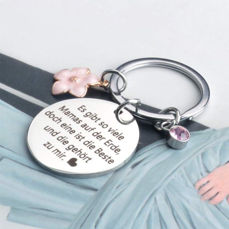 Daily Occasion 201 Stainless Steel Material Simple Style Letter Flower 201 Stainless Steel Inlay Birthstone Women's Bag Pendant Memorial Keychains