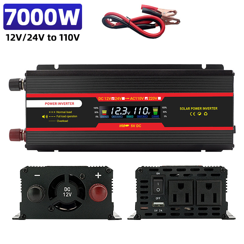 Inversor de Corriente para Automóvil con Pantalla LCD Digital Transfronteriza, Estándar Estadounidense, Amazon, Doble Voltaje de 12-24v a 110v, Alta Potencia de 6000W