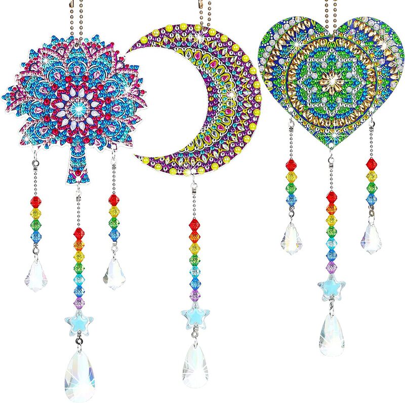 New DIY mandala flower moon diamond painting wind chime European and American bedroom window decoration pendant handmade gift