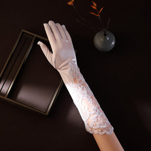 Wedding gloves women's bridal white lace mid-length French retro wedding dress photo studio