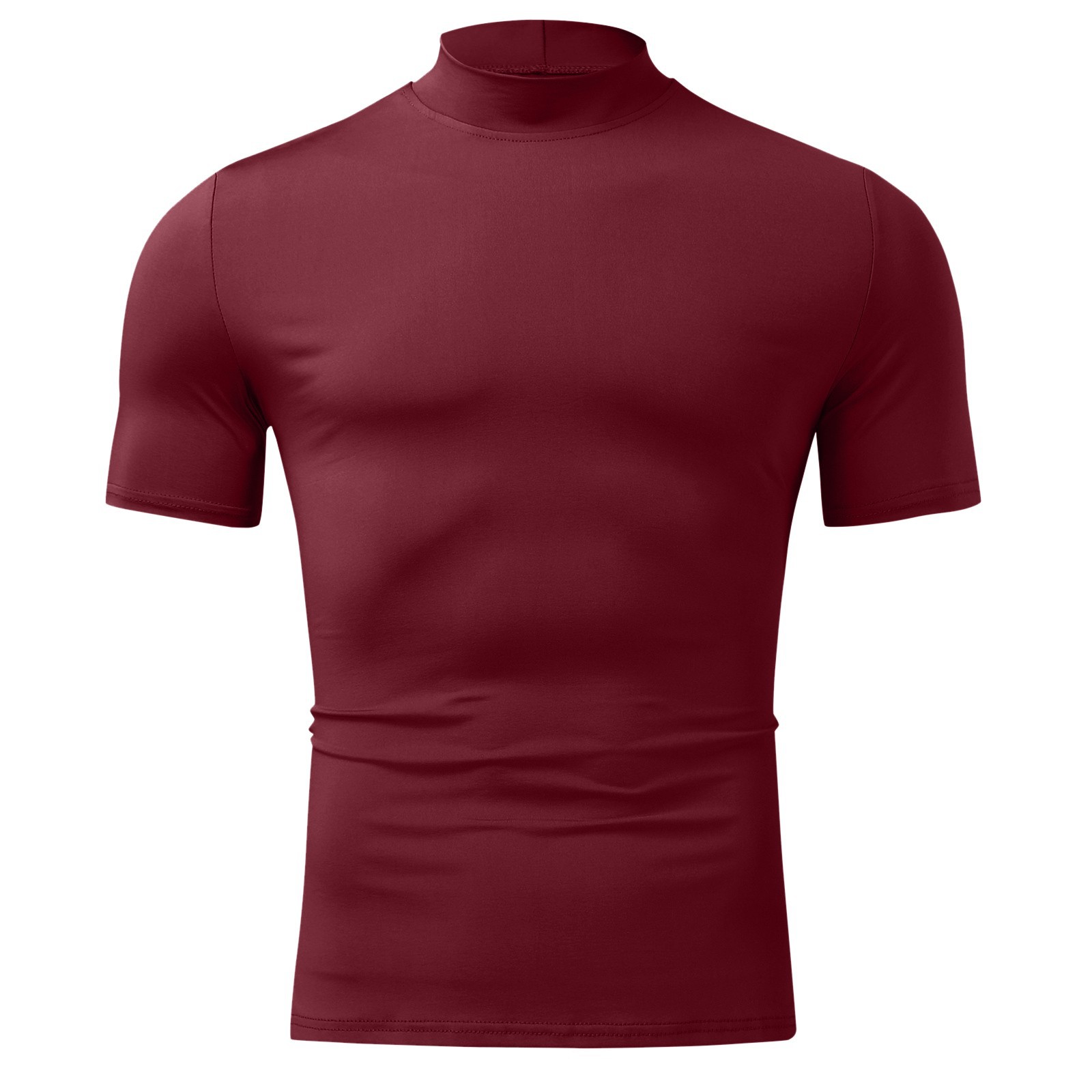 2024 Herbst und Winter Hoher Kragen Kurzarm T-Shirt Herren Unterlage Einfarbig Top_voghion.com